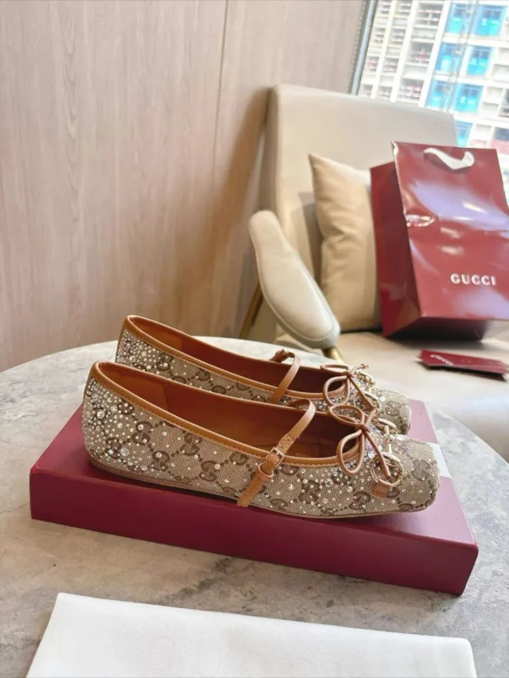 Gucci GG Crystal Mary Jane Ballet Flats